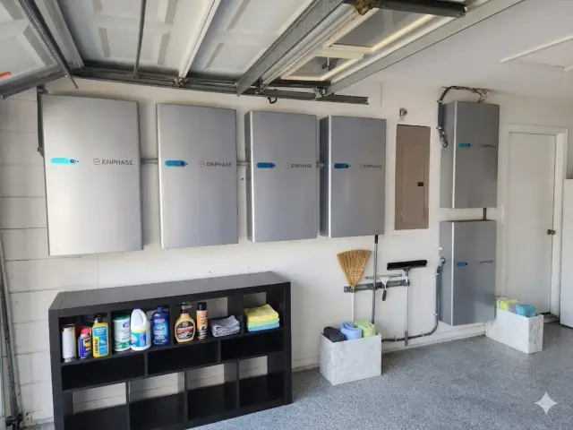 May Electric Solar battery installation — Enphase 30kWh 5P Installed garage