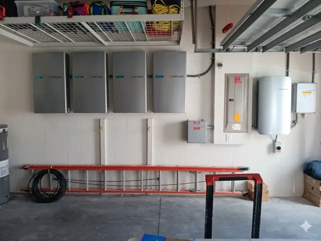 May Electric Solar battery installation — Enphase 5P 20kWh Garage